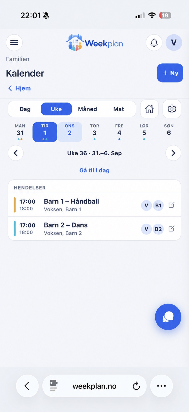 Familiekalender i Weekplan på iPhone